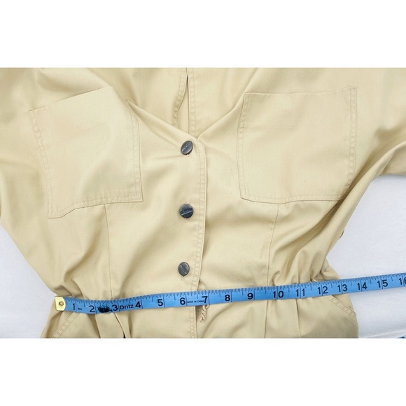 Vintage Khaki Camp Front Button Belted Elastic Waist Short Sleeve Dress - Picture 13 of 14